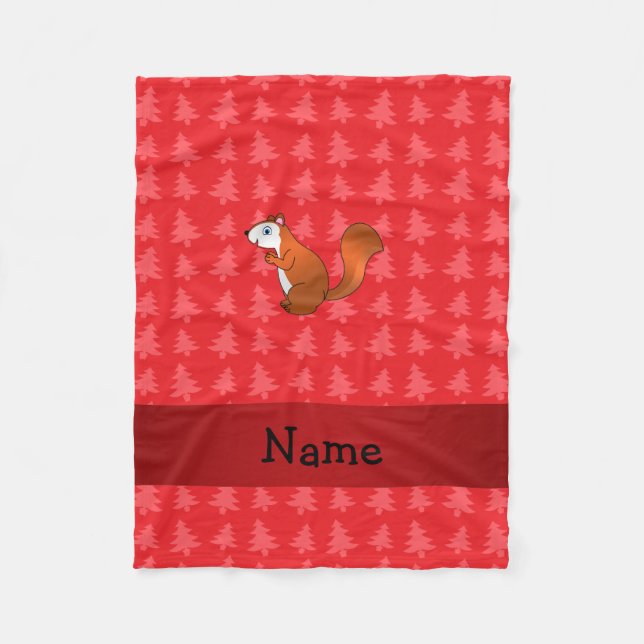 Personalised name squirrel red christmas trees fleece blanket (Front)