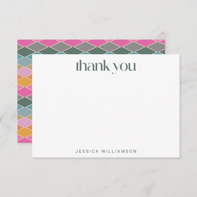 Personalised Name Stationery Modern Geometric Thank You Card (Front/Back)