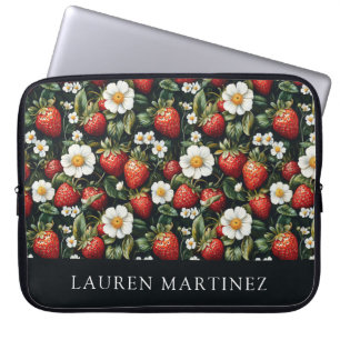 Personalised Name Strawberries and Blossom Laptop Sleeve
