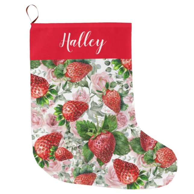 Personalised Name Strawberry Floral  Large Christmas Stocking (Creator Uploaded)