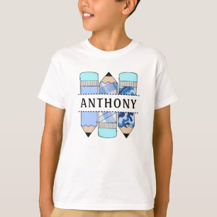 Personalised Name Student Pencil Blue T-shirt