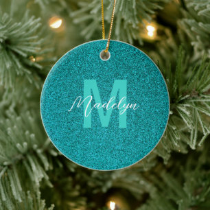 Personalised Name Stylish Glitter green Ceramic Tree Decoration