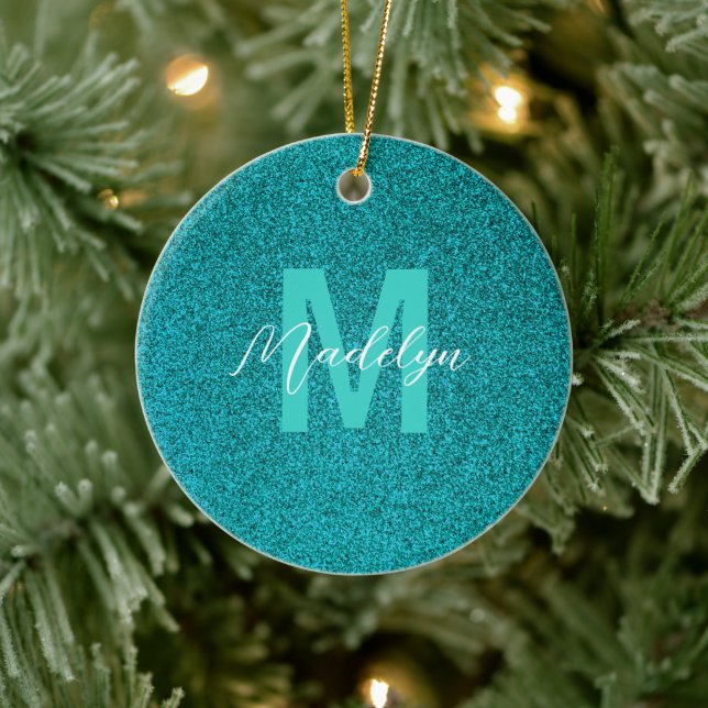 Personalised Name Stylish Glitter green Ceramic Tree Decoration (Tree)