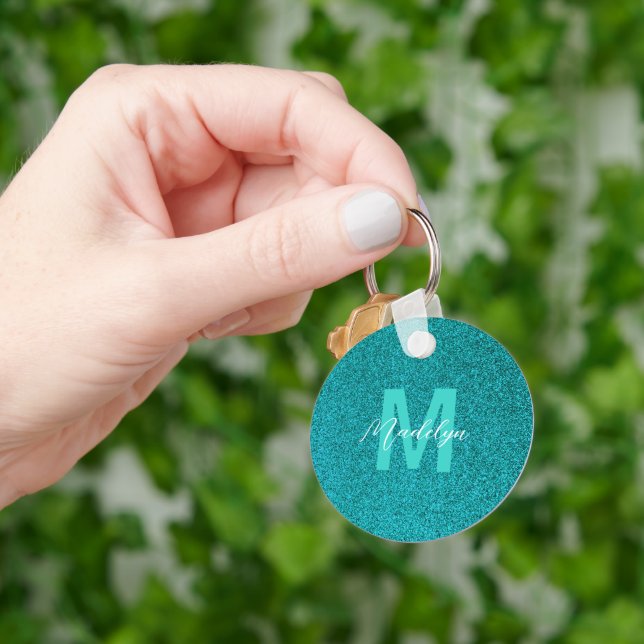 Personalised Name Stylish Glitter green Key Ring (Hand)