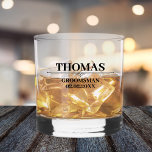 Personalised Name Stylish Groomsman Proposal  Whiskey Glass<br><div class="desc">Looking for a unique way to ask your friends to be your groomsman? Check out our personalised whiskey glasses! Add their name, date and role to create a truly special gift they'll love. Our stylish, classic and modern design is perfect for any wedding theme. These glasses make a great addition...</div>