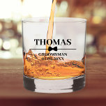 Personalised Name Stylish Groomsman Proposal Whiskey Glass<br><div class="desc">Looking for a unique way to ask your friends to be your groomsman? Check out our personalised whiskey glasses! Add their name, date and role to create a truly special gift they'll love. Our stylish, classic and modern design is perfect for any wedding theme. These glasses make a great addition...</div>