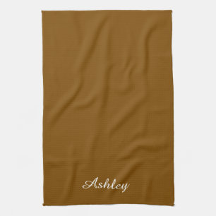 Personalised Name Stylish Modern Elegant Brown Tea Towel
