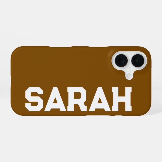 Personalised Name Stylish Modern Minimal Brown iPhone 16 Case (Back Horizontal)