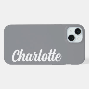 Personalised Name Stylish Modern Minimal Dark Grey iPhone 15 Plus Case