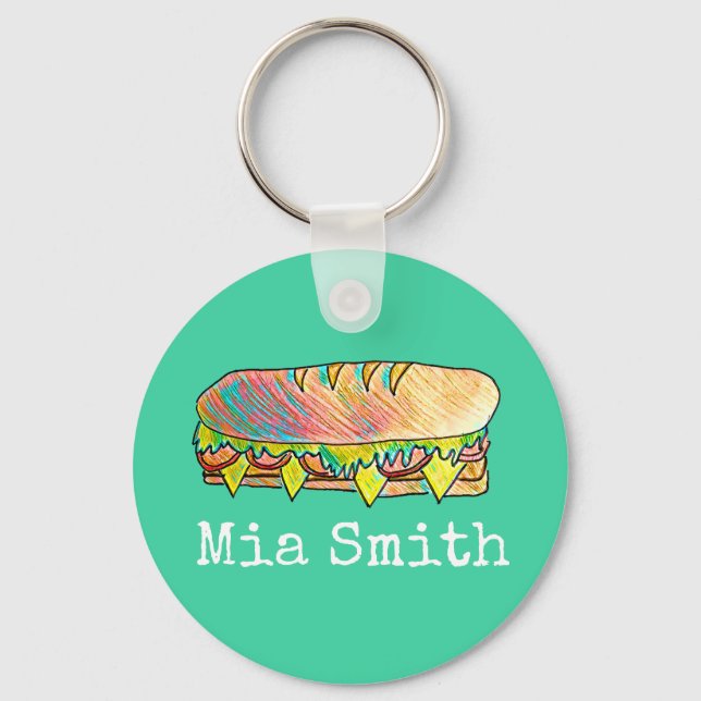 Personalised name sub sandwich cute key ring (Front)