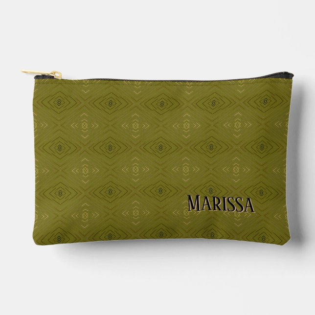 Personalised Name Subtle Diamond Pattern Green Accessory Pouch (Front)
