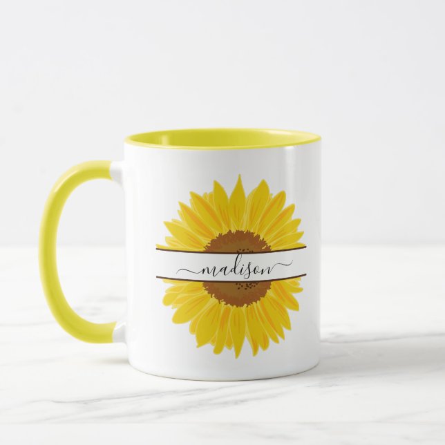 Personalised name Sunflower Monogram Split in two  Mug (Left)