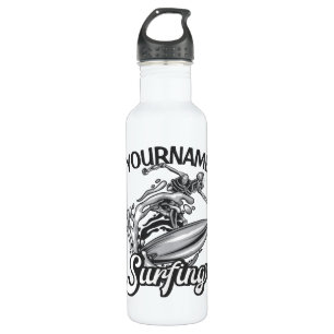 Personalised NAME Surfer Big Wave Skeleton Surfing 710 Ml Water Bottle