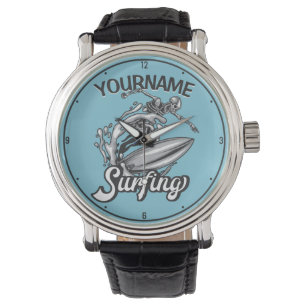 Personalised NAME Surfer Big Wave Skeleton Surfing Watch