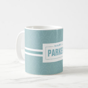 Personalised name/surname baby blue floral design coffee mug