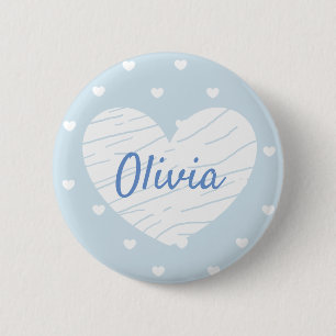 Personalised Name Tag Buttons Blue Hearts