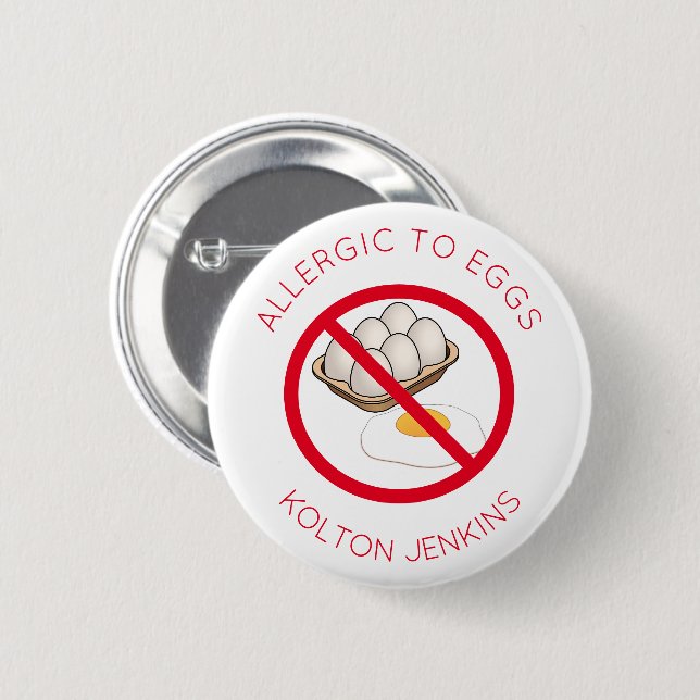 Personalised Name Tag Egg Allergy Button (Front & Back)