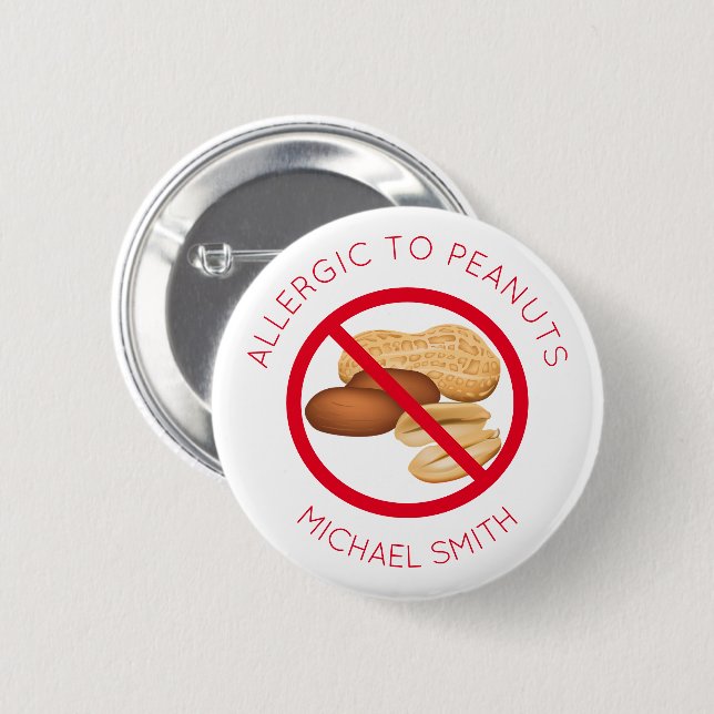 Personalised Name Tag Peanut Allergy Button (Front & Back)