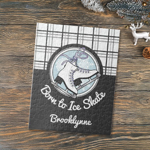 Personalised Name Tartan Pattern Ice Skating Jigsaw Puzzle