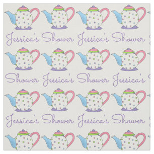 Personalised Name Tea Time Party Teapot Polka Dot Fabric