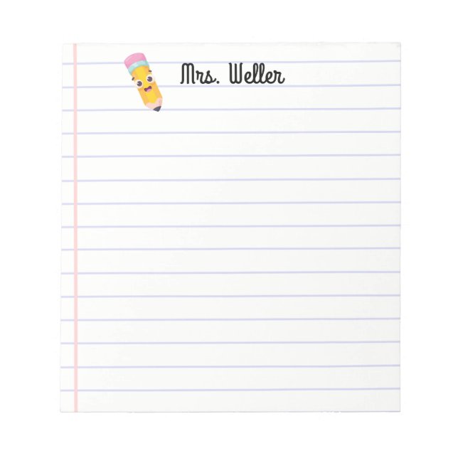Personalised Name Teacher Cute Smiling Pencil Notepad (Front)