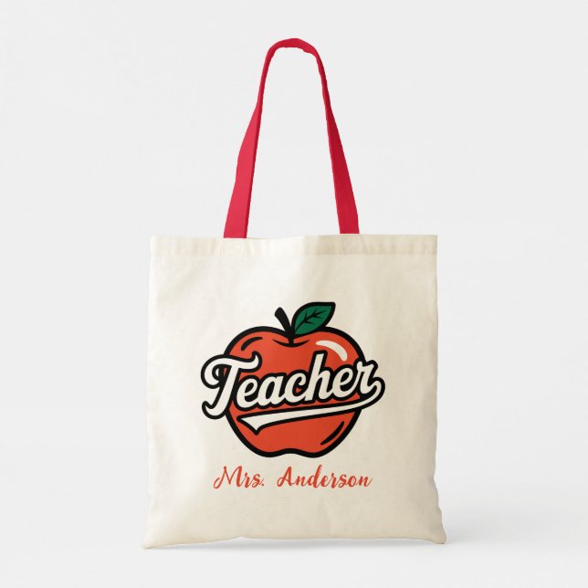  Personalised Name Teacher Red Apple  Tote Bag (Back)