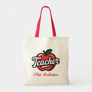  Personalised Name Teacher Red Apple  Tote Bag
