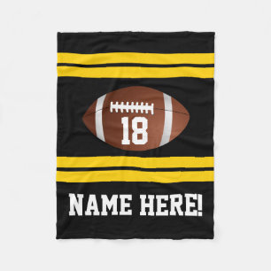 Personalised Name Team Colours Black/Gold Football Fleece Blanket