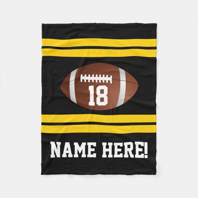 Personalised Name Team Colours Black/Gold Football Fleece Blanket (Front)