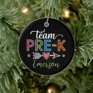 Personalised Name Team Pre-K PreSchool Teacher Ceramic Tree Decoration