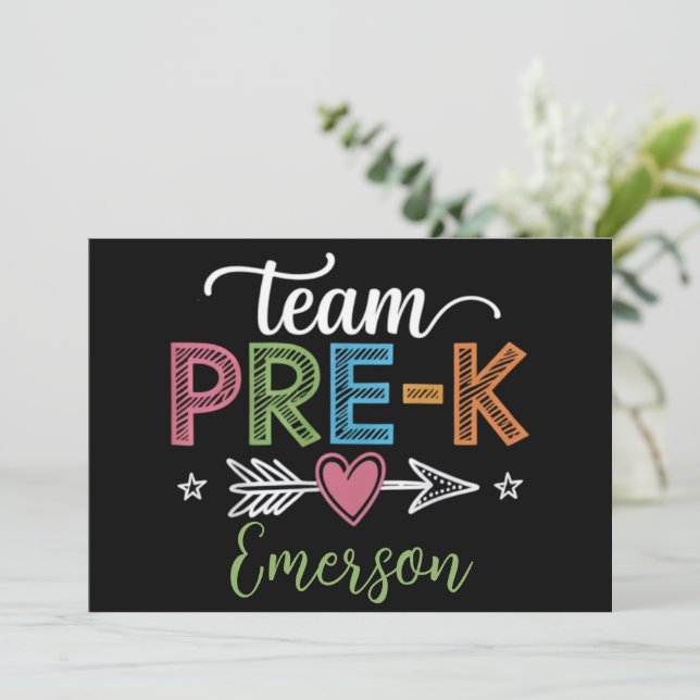 Personalised Name Team Pre-K PreSchool Teacher  Invitation (Standing Front)