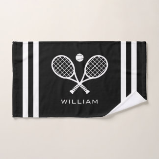 Personalised Name Tennis Black Stripes Hand Towel