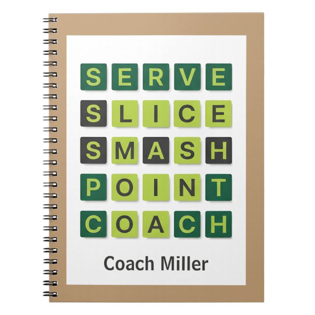 Personalised Name Tennis Coach Wordle Style Notebook (Front)