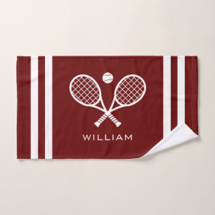 Personalised Name Tennis Dark Red Stripes  Hand Towel