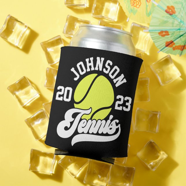 Personalised NAME Tennis Player Racket Ball Court Can Cooler (In Situ Summer)