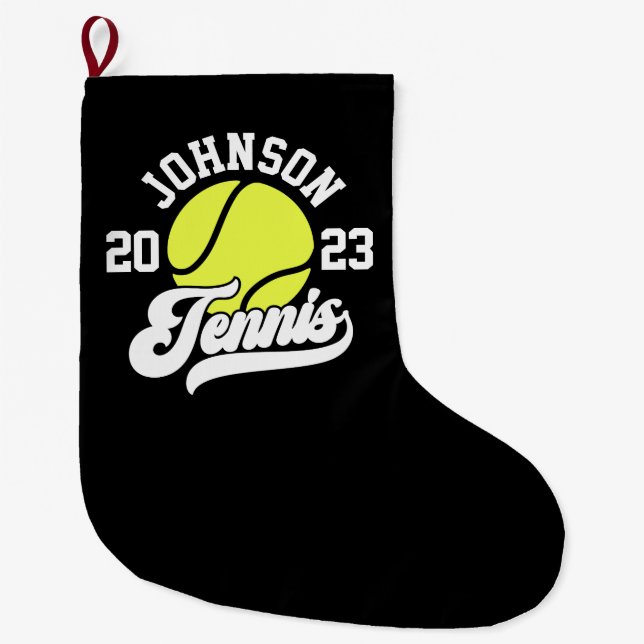 Personalised NAME Tennis Player Racket Ball Court Large Christmas Stocking (Front)