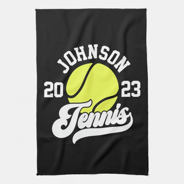 Personalised NAME Tennis Player Racket Ball Court Tea Towel (Vertical)