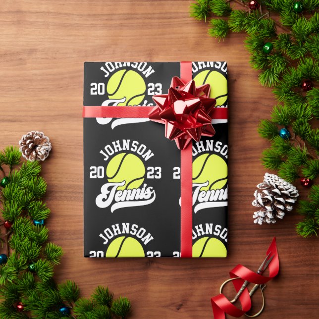Personalised NAME Tennis Player Racket Ball Court Wrapping Paper (Holiday Gift)