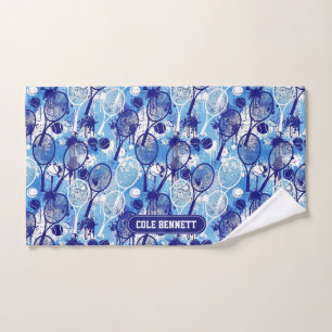 Personalised Name Tennis Towel Blue Arty Pattern