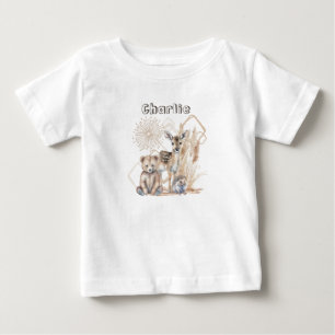 Personalised Name Text Boho Woodland Forest Animal Baby T-Shirt