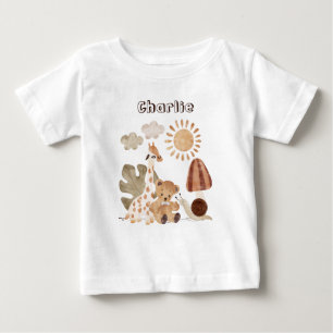 Personalised Name Text Boho Woodland Jungle Animal Baby T-Shirt