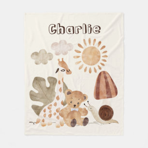 Personalised Name Text Boho Woodland Jungle Animal Fleece Blanket