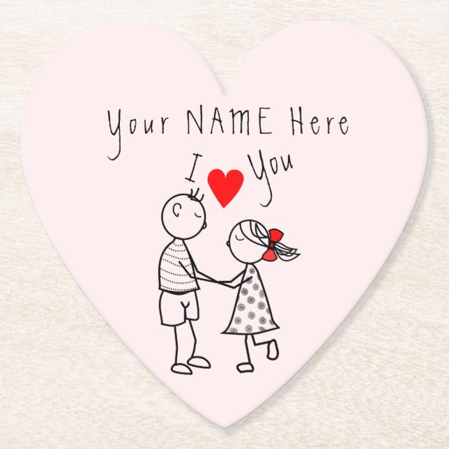 Personalised Name Text Paper Coaster Couple Love (Front)