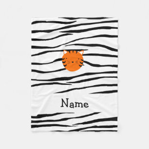 Personalised name tiger face zebra stripes fleece blanket