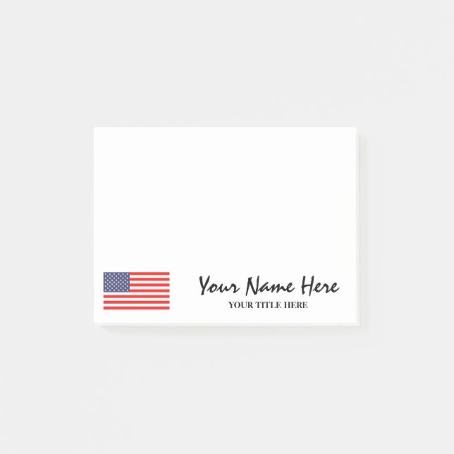 Personalised name & title patriotic American flag Post-it Notes (Front)