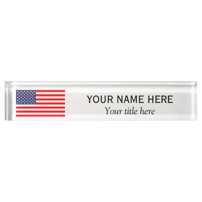 Personalised name title patriotic American US flag Nameplate (Front)