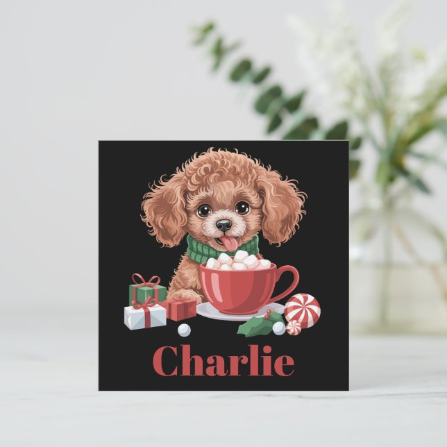 Personalised Name Toy Poodle Dog Lover Christmas  Holiday Card (Standing Front)