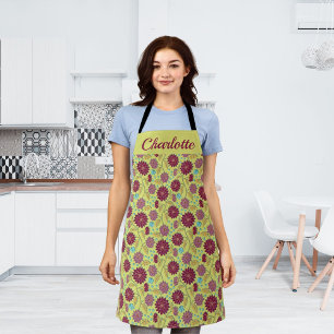Personalised Name Trailing Flower Red on Yellow Apron