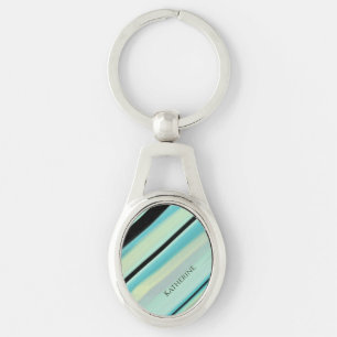 Personalised Name Tranquil Turquoise Stripes Key Ring
