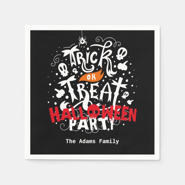 Personalised Name Trick or Treat Halloween Party Napkin (Front)
